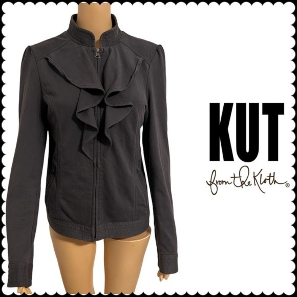 Kut From The Kloth Women’s Large Black Ruffle Front Jacket Full Zip